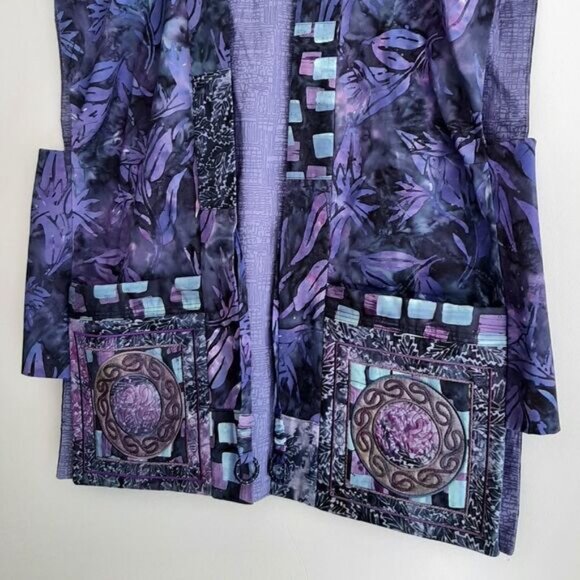 HANDMADE Boho Open Front Embroidered Vest Abstract Floral Purple Sz L - Picture 10 of 15